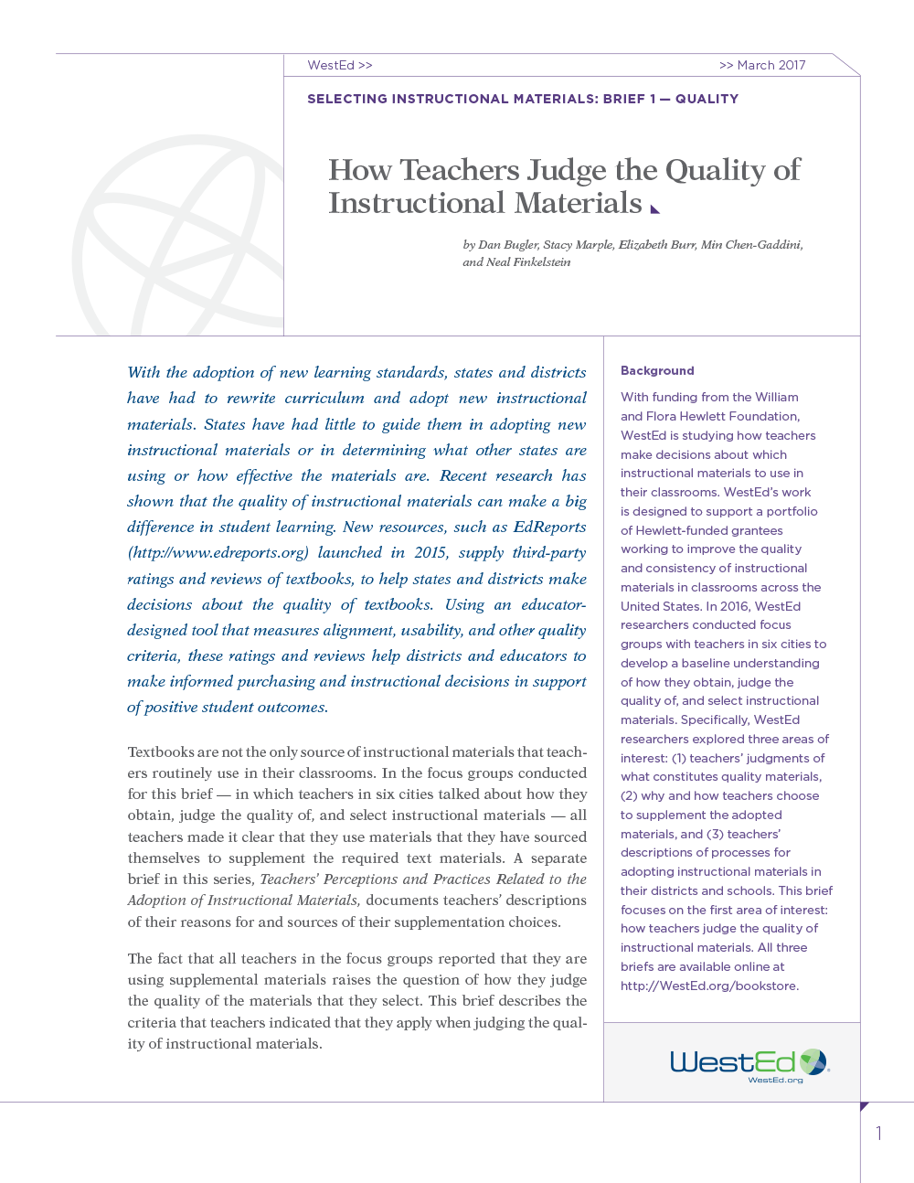 How Teachers Judge the Quality of Instructional Materials Selecting