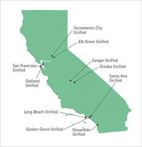 map of california highlighting 10 school districts